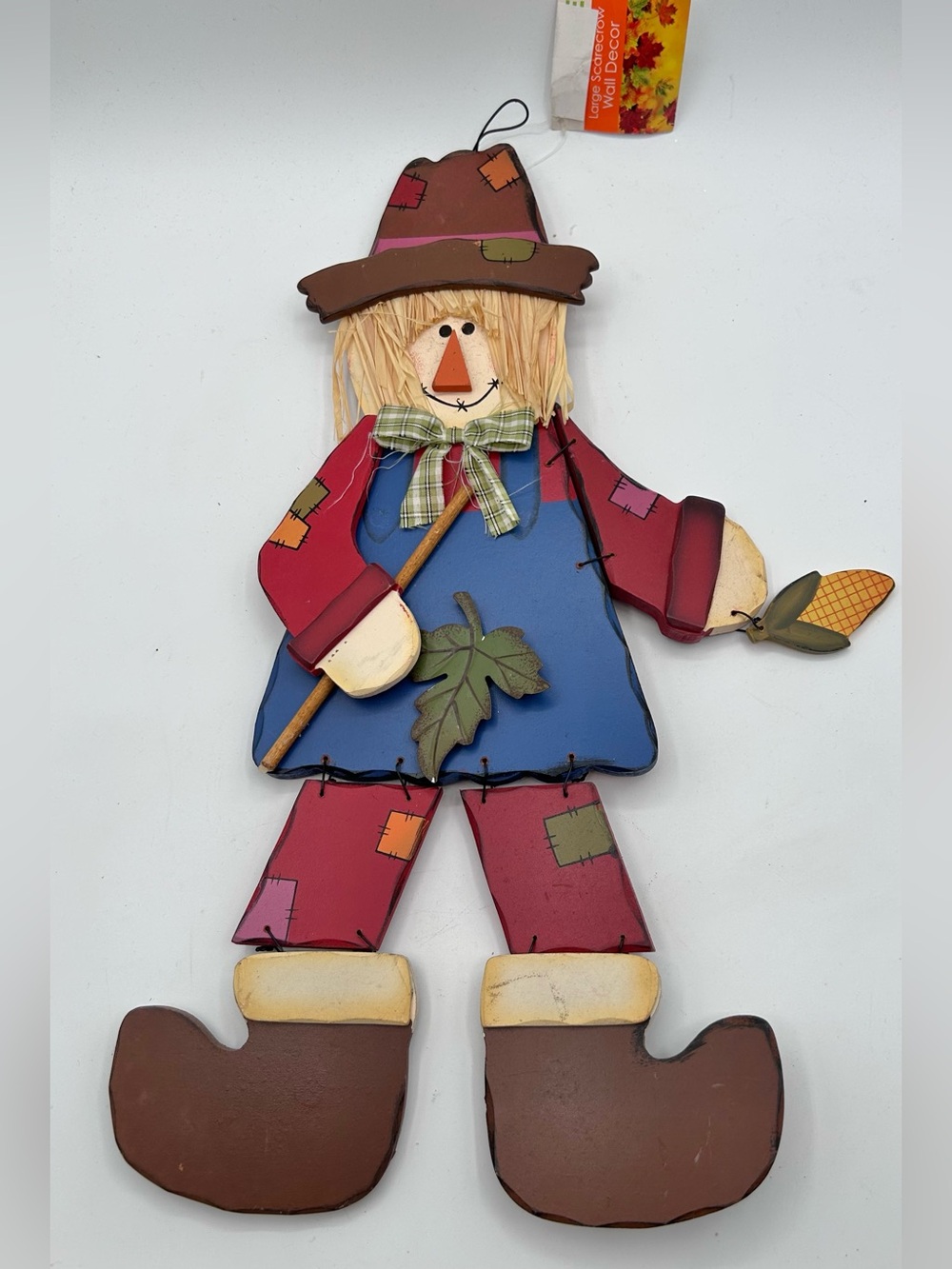 Rustic Wood Scarecrow Wall Hanging Fall Decor Sign 18.75" NWT